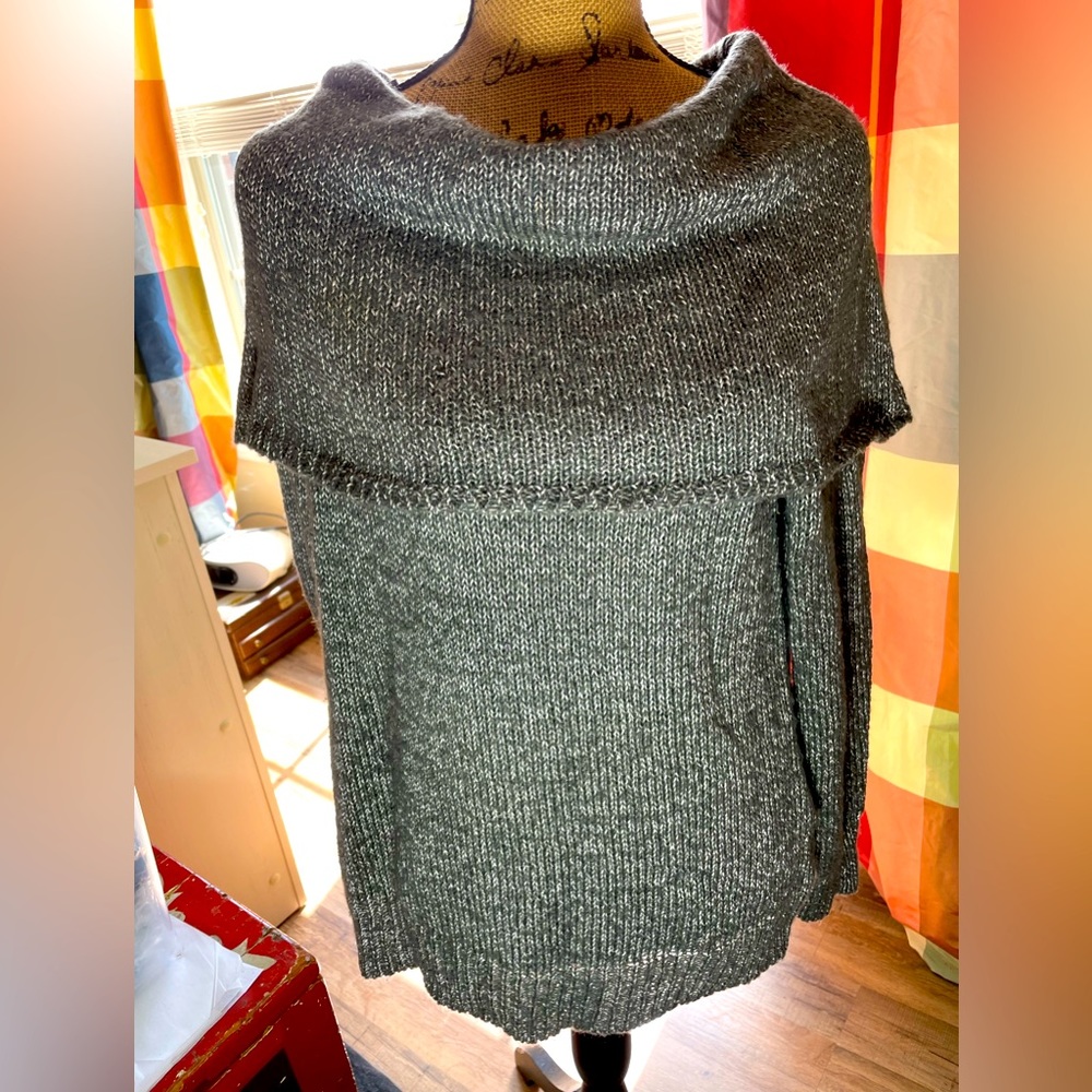 Dana Buchman Large silvery gray cowl neck sweater.